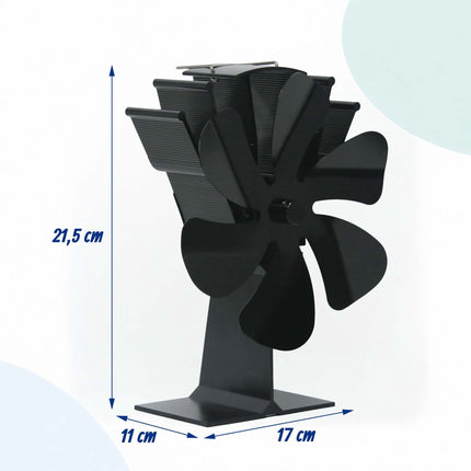 Freestanding Stove Fan with 6 Blades, No Electricity Needed, Black
