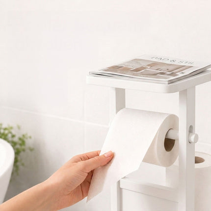 Suport de hârtie igienică independent cu raft – Alb