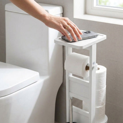 Suport de hârtie igienică independent cu raft – Alb