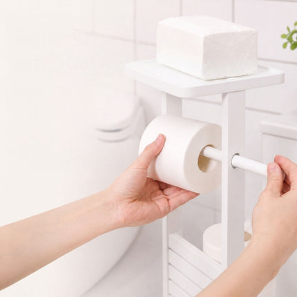 Suport de hârtie igienică independent cu raft – Alb