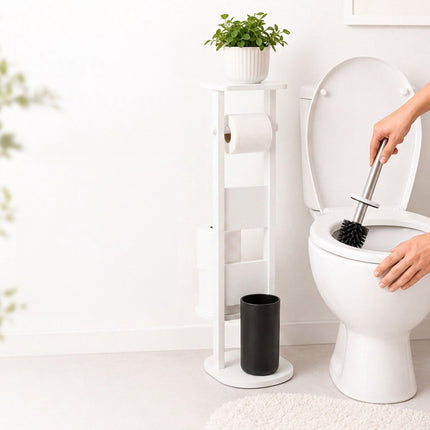 Suport de hârtie igienică independent cu raft – Alb