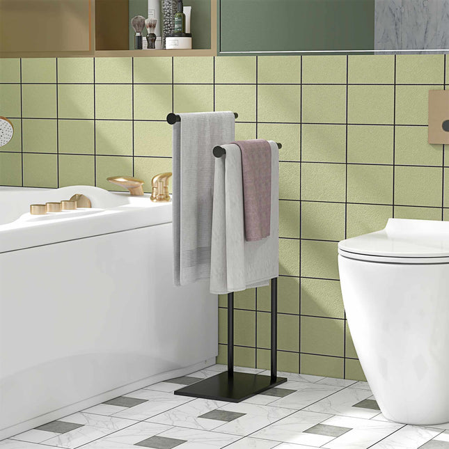 Suport de prosoape independent cu 2 bare, metal negru 35,5x20x78 cm