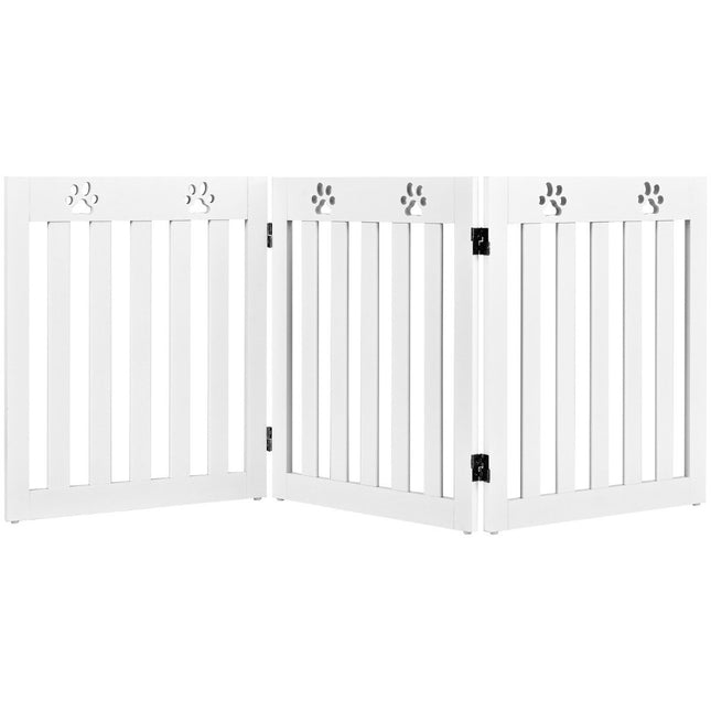 Freestanding Wooden Pet Gate Folding Dog Gate 3 Panels 151.5 x 60 x 1.5 cm White