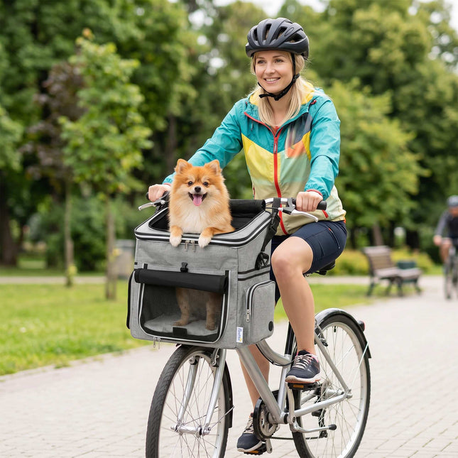 Coș de transport pentru câini cu bicicletă, până la 5 kg, lesă, pernă