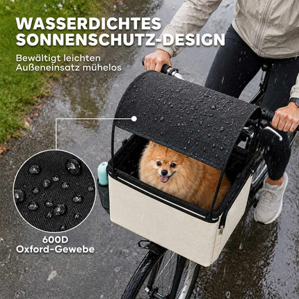 Front Dog Bike Basket with Sun Canopy, Up to 5 kg, Cream White, Shoulder Strap