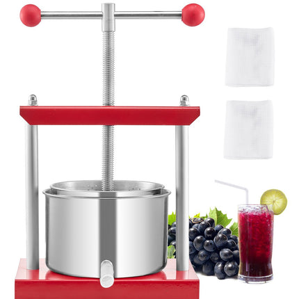 Fruit Wine Press, 3L Manual Stainless Steel, T-Handle