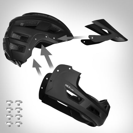 Cască integrală, neagră, protecție detașabilă pentru bărbie, L 58–61 cm