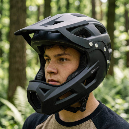 Cască integrală, neagră, protecție detașabilă pentru bărbie, L 58–61 cm
