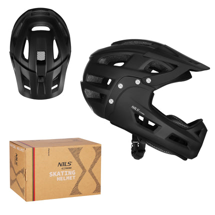 Cască integrală, neagră, protecție detașabilă pentru bărbie, L 58–61 cm
