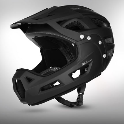 Cască integrală, neagră, protecție detașabilă pentru bărbie, L 58–61 cm