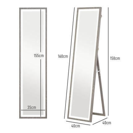 Oglindă LED de lungime completă, 40x160 cm, control tactil, reglabilă