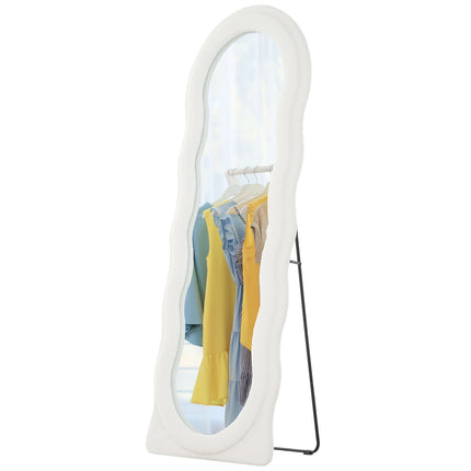 Oglindă pe toată lungimea 160 x 60 cm Oglindă în picioare curbată cu design ondulat Sticlă anti-spărtură Albă