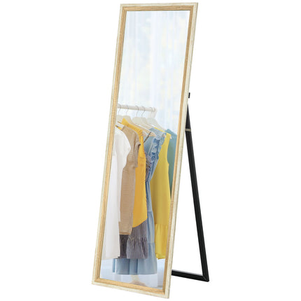 Oglindă pe toată lungimea, cadru MDF, folie rezistentă la spargere, 162,6 x 53,3 cm, lemn natural