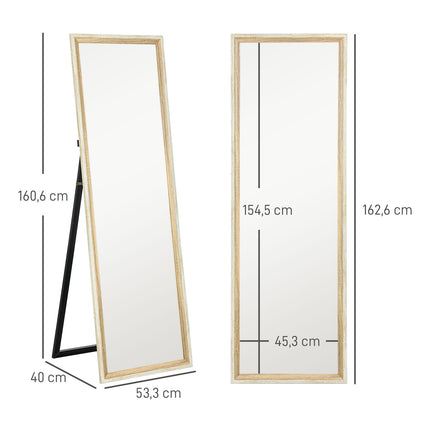Oglindă pe toată lungimea, cadru MDF, folie rezistentă la spargere, 162,6 x 53,3 cm, lemn natural