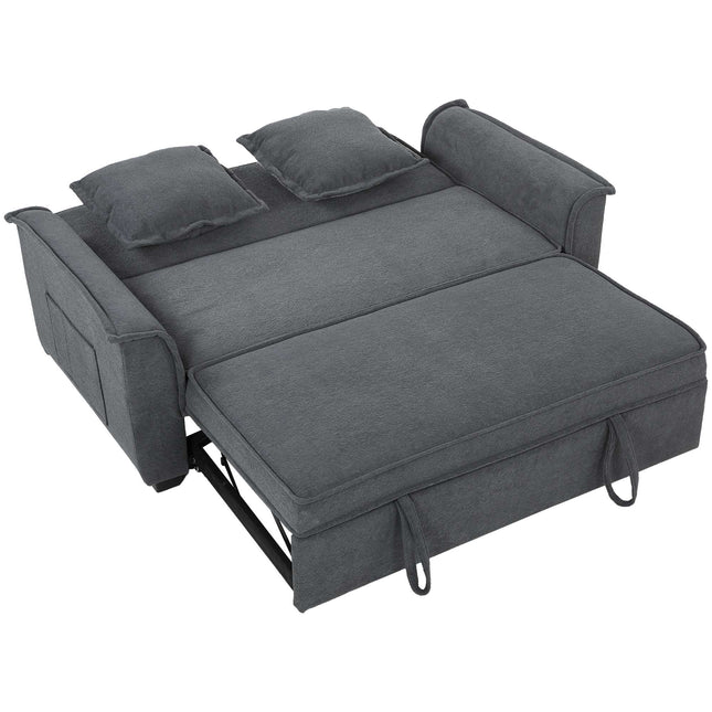 Canapea extensibilă futon, spătar reglabil, 2 locuri, gri închis, 2 perne