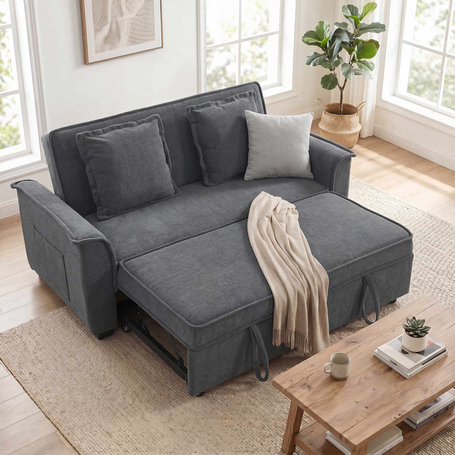 Canapea extensibilă futon, spătar reglabil, 2 locuri, gri închis, 2 perne