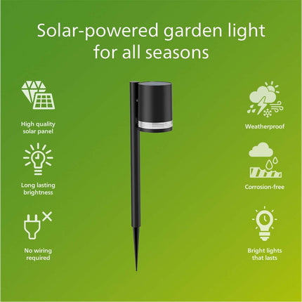 Fyce Garden Lamp Straight Solar Cell Ultra Efficient LED 200lm Black