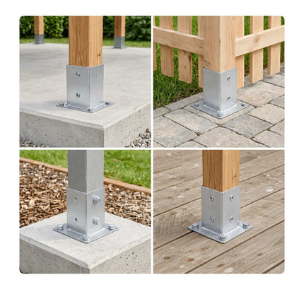 Suporturi pentru stâlpi din oțel galvanizat, set 4 bucăți – 70x70 mm