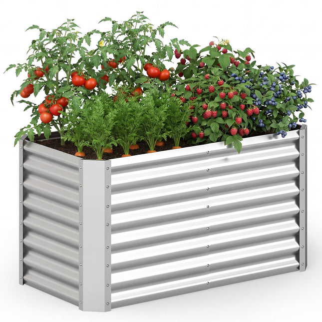 Strat de grădină galvanizat înălțat, 1,2 x 0,6 x 0,6 m, argintiu