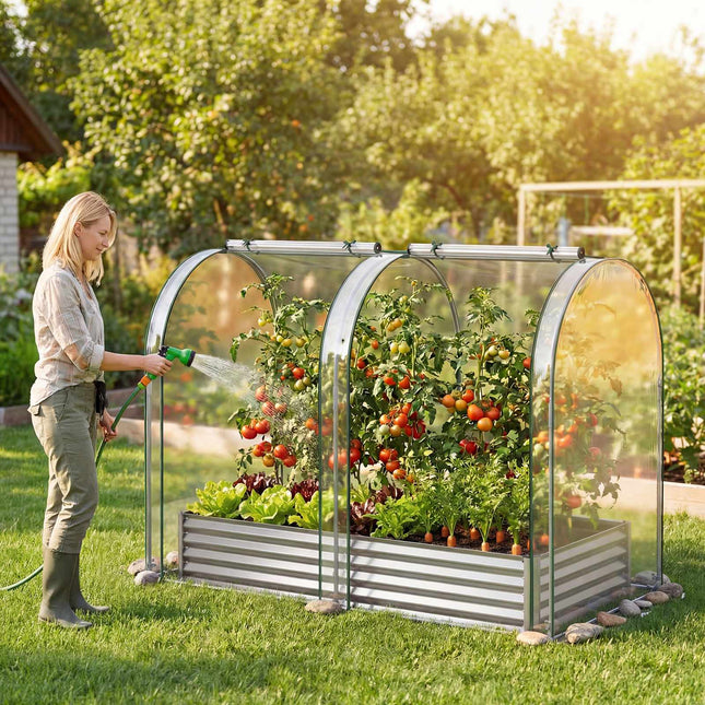 Pat de grădină galvanizat înălțat 6x3x1 ft cu capac din PVC