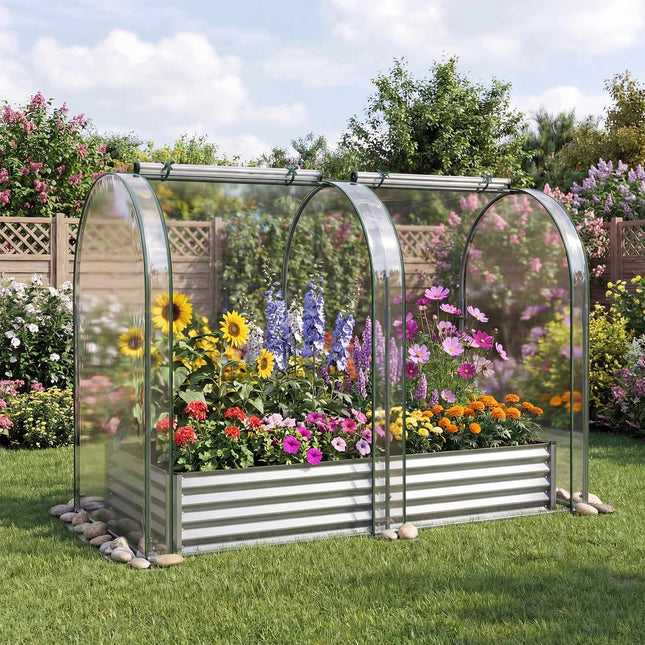 Pat de grădină galvanizat înălțat 6x3x1 ft cu capac din PVC