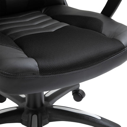Scaun gaming Scaun de birou cu functie de incalzire 6 puncte de vibratie Scaun pivotant ergonomic Scaun de masaj din piele artificiala neagra L68 X D69 X H (108-117) Cm