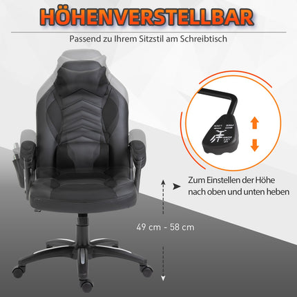 Scaun gaming Scaun de birou cu functie de incalzire 6 puncte de vibratie Scaun pivotant ergonomic Scaun de masaj din piele artificiala neagra L68 X D69 X H (108-117) Cm
