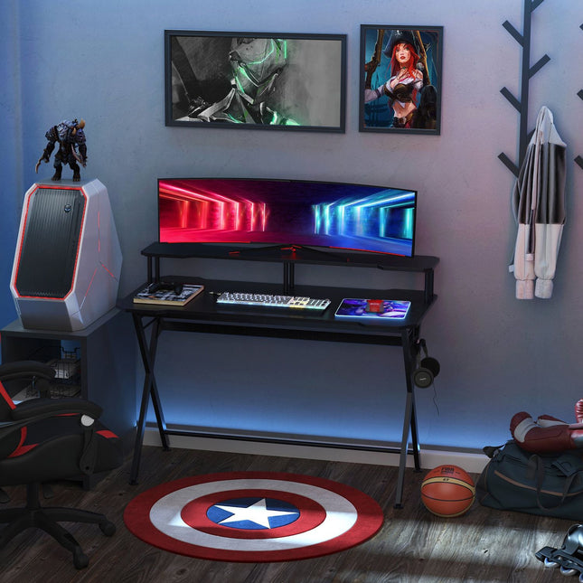 Masa Gaming Birou Cârlig Căști Oțel + Mdf Negru 120X60X90Cm