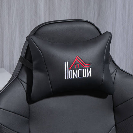 Gaming chair with massage and footrest, black leather look