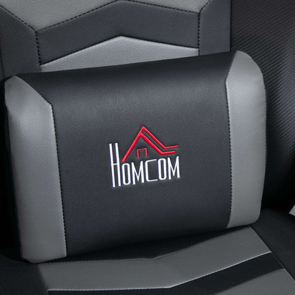 Gaming chair with footrest & massage, gray leather