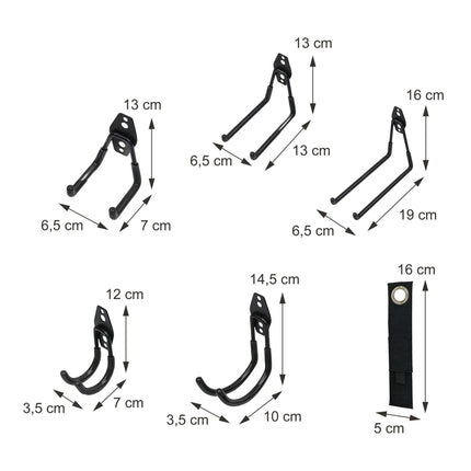 Set de cârlige de perete pentru garaj, 12 piese, acoperite cu PVC, cu curele