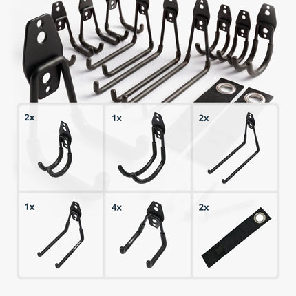 Set de cârlige de perete pentru garaj, 12 piese, acoperite cu PVC, cu curele