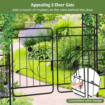 Spalier de grădină cu poartă încuiată, jardiniere laterale, metal negru