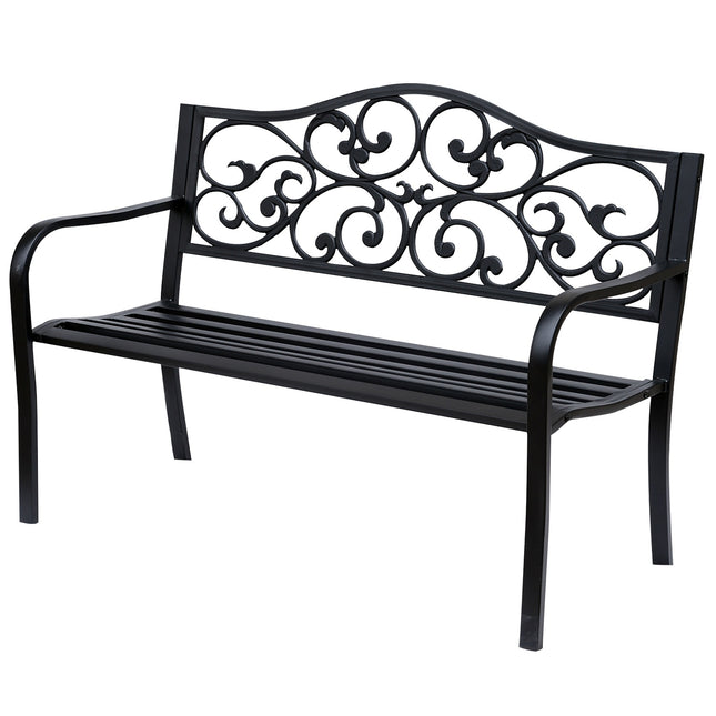Bancă de grădină Bancă de oțel cu 3 locuri cu cotiere din fontă neagră 127x60x89cm pentru grădină, terasă, balcon