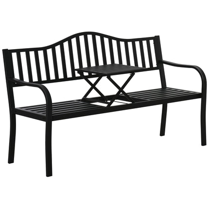 Bancă De Grădină Cu Masă Extensabilă Pentru 2-3 Pers, Bancă De Parc Din Metal, Bancă, Bancă De Terasă, Mobilier De Grădină, Negru, 150 X 58,5 X 90 Cm