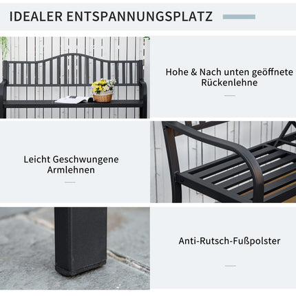 Bancă De Grădină Cu Masă Extensabilă Pentru 2-3 Pers, Bancă De Parc Din Metal, Bancă, Bancă De Terasă, Mobilier De Grădină, Negru, 150 X 58,5 X 90 Cm