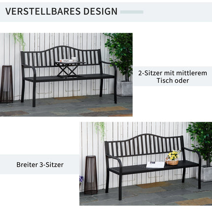 Bancă De Grădină Cu Masă Extensabilă Pentru 2-3 Pers, Bancă De Parc Din Metal, Bancă, Bancă De Terasă, Mobilier De Grădină, Negru, 150 X 58,5 X 90 Cm