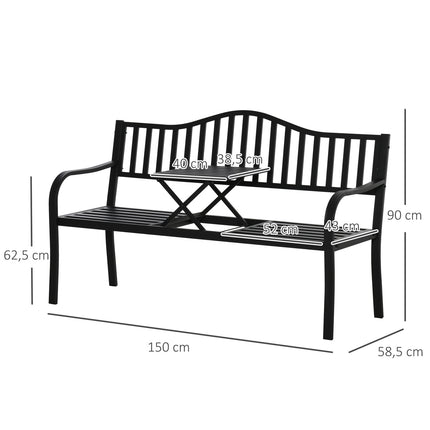 Bancă De Grădină Cu Masă Extensabilă Pentru 2-3 Pers, Bancă De Parc Din Metal, Bancă, Bancă De Terasă, Mobilier De Grădină, Negru, 150 X 58,5 X 90 Cm
