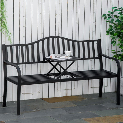 Bancă De Grădină Cu Masă Extensabilă Pentru 2-3 Pers, Bancă De Parc Din Metal, Bancă, Bancă De Terasă, Mobilier De Grădină, Negru, 150 X 58,5 X 90 Cm
