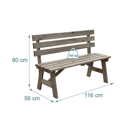 Bancă de grădină cu spătar, lemn de brad – maro
