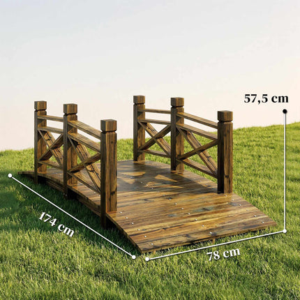 Pod de grădină cu balustrade, lemn de brad carbonizat, 174x78x57,5 cm
