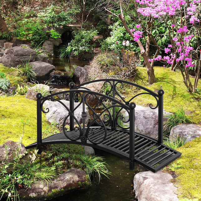 Pod de grădină cu balustrade de siguranță, metalic, negru, 102x48x49 cm