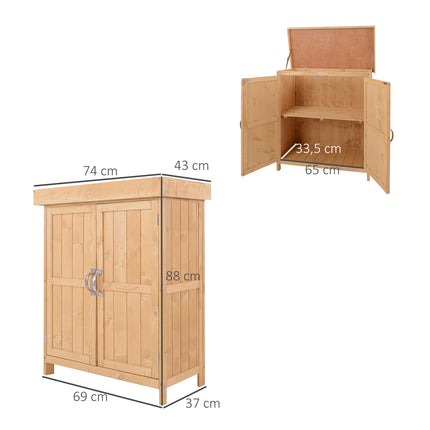 Weather resistant spruce garden cabinet, double doors, 2 compartments