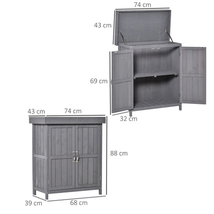 Weather Resistant Spruce Wood Garden Cabinet, Double Door, Grey