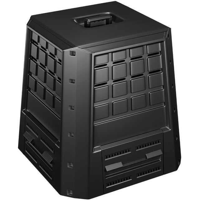 Compost de grădină 380L – Negru, PP durabil cu capac