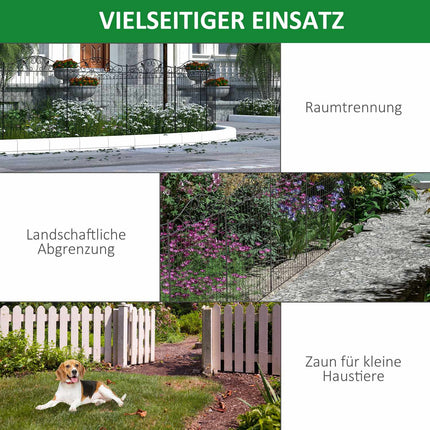 Decorative black metal garden fence set, 4 panels, 365x112 cm
