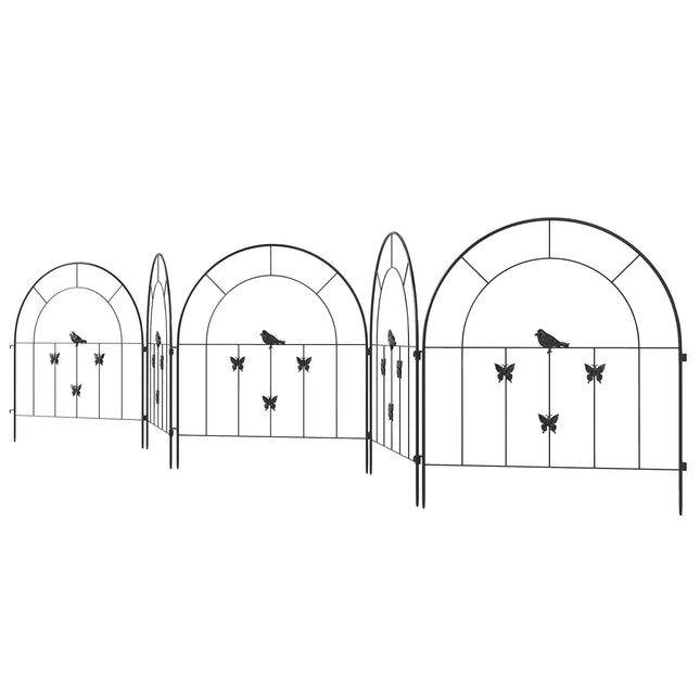 Gard de grădină din oțel 300 cm x 70 cm Set de gard decorativ din plasă înaltă Elemente de gard Gard pentru câini Gard arc superior pentru câini Gard peisagistic pentru paturi de flori de grădină Barieră pentru animale în aer liber Negru