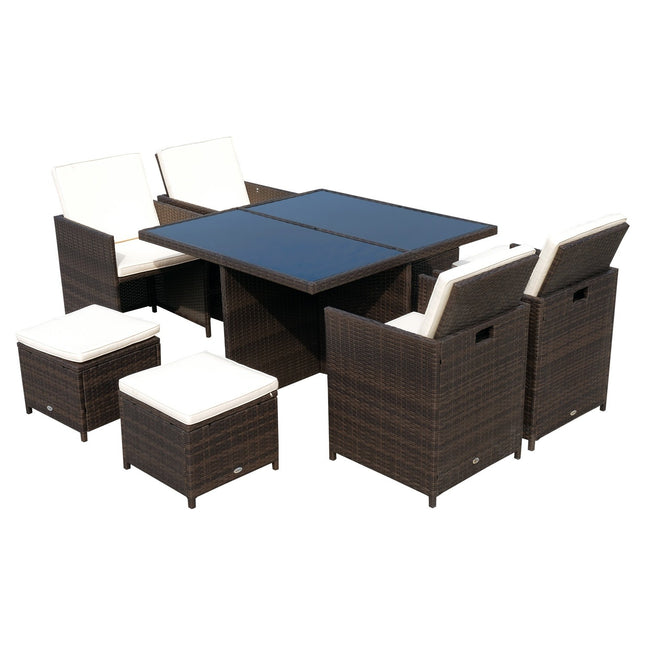 Garden set in poly rattan, 21 parts, brown cushions
