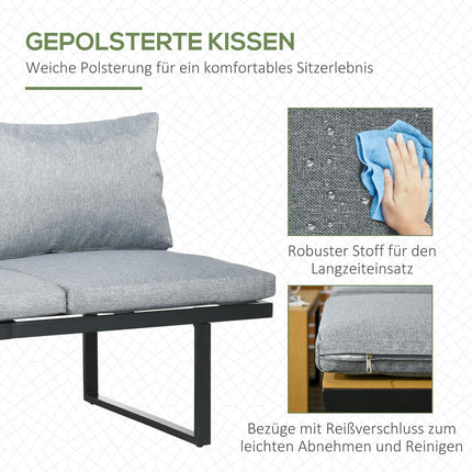 Garden furniture set for 3, aluminum & wood look, dark grey