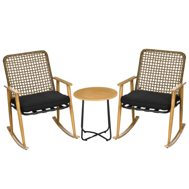 Garden furniture set, 2 rocking chairs & table, poly rattan